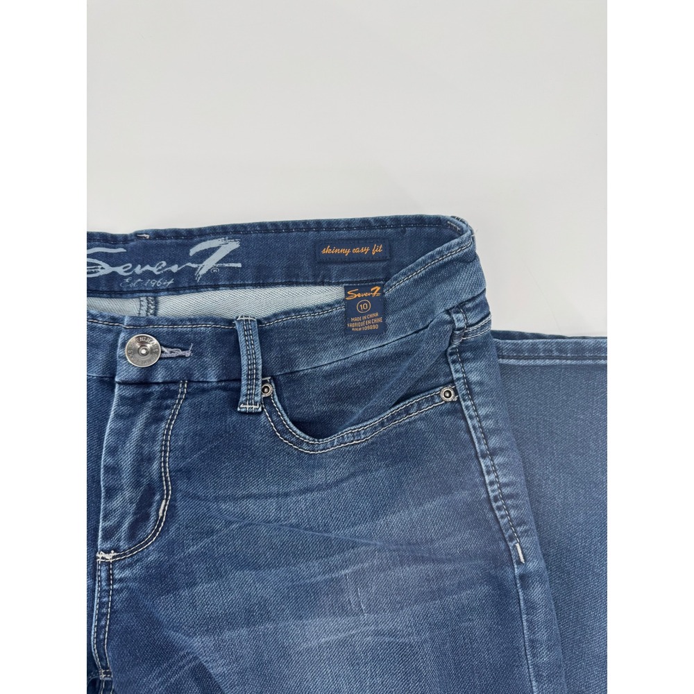 Seven7 Skinny Easy Fit Jeans Womens 10 Medium Wash Blue Denim Stretch Mid Rise - Picture 6 of 10